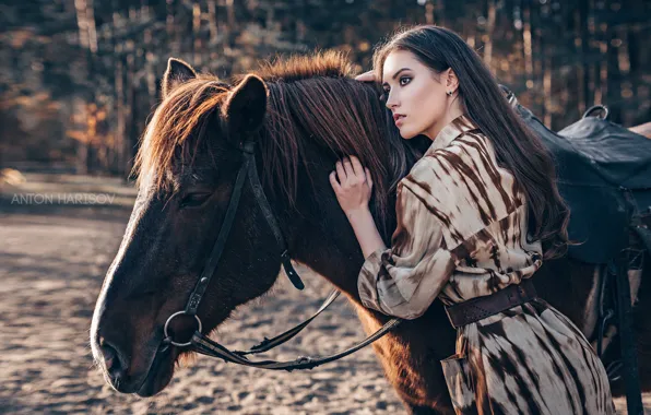 Картинка девушка, поза, конь, лошадь, Мария, Антон Харисов