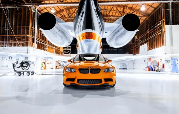 BMW, Orange, E92, Airplane, Face, Sight