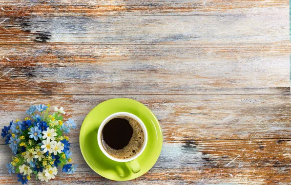 Картинка цветы, кофе, чашка, wood, flowers, cup, coffee