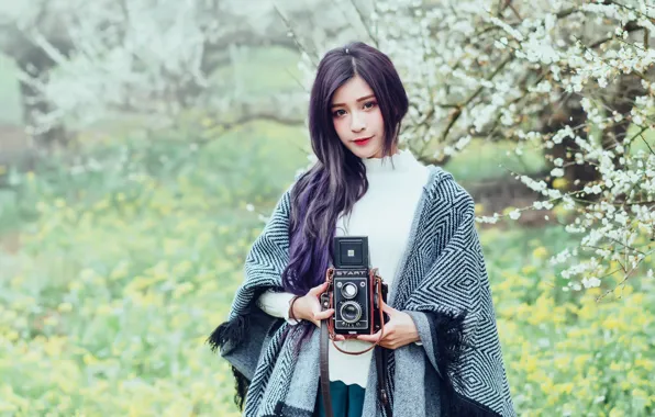 Картинка фон, фотоаппарат, азиатка, милашка