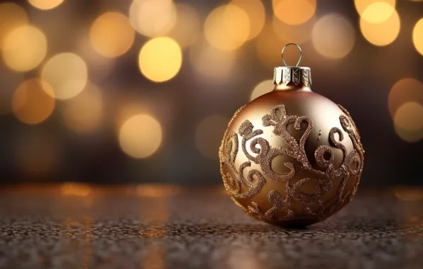 Шар, Новый Год, Рождество, golden, new year, Christmas, bokeh, ball
