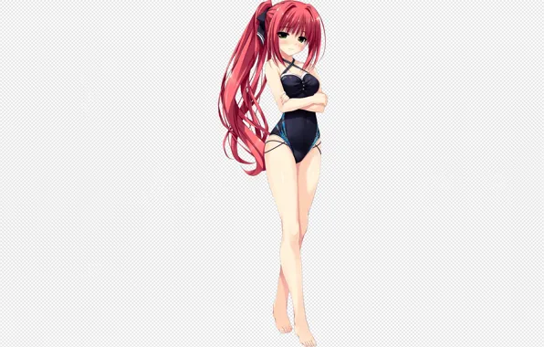 Girl, sexy, cleavage, red hair, green eyes, long hair, boobs, anime