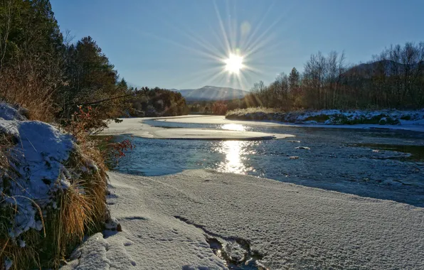 Зима, Норвегия, речка, Norway, Atna