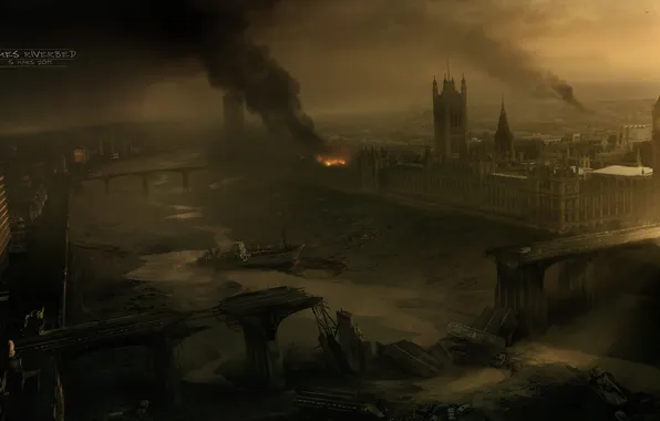 Картинка мост, город, апокалипсис, лондон, Killer Freaks from Outer Space