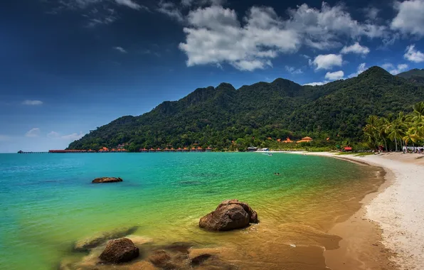 Картинка пляж, горы, побережье, Малайзия, Malaysia, Langkawi, Andaman Sea, Лангкави