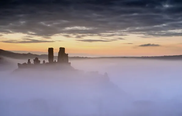 Картинка закат, туман, руины