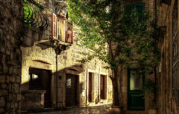 Солнце, дом, дерево, улица, HDR, trees, street, Хорватия