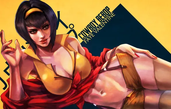 Грудь, девушка, аниме, арт, сигарета, Faye Valentine, Cowboy Bebop