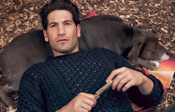 Взгляд, поза, собака, актер, Jon Bernthal, Джон Бернтал