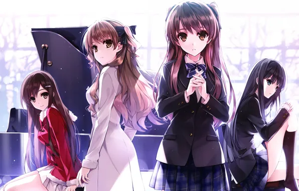 Картинка девушки, аниме, рояль, арт, школьницы, misaki kurehito, kuroya shinobu, white album