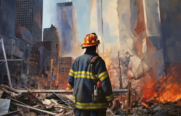 New York, attack, destruction, 9/11, firefighter, fireman