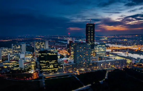 Картинка здания, вечер, Австрия, evening, Austria, Вена, Vienna, Donau City