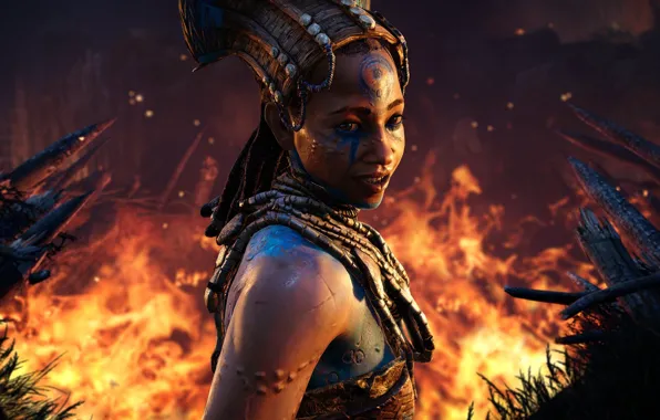 Огонь, Девушка, Череп, Кровь, Far Cry, Ubisoft, Primal, Древнии