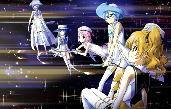 Девочки, аниме, Арт, Art, anime, волшебницы, Houkago no Pleiades, Внеклассные плеяды