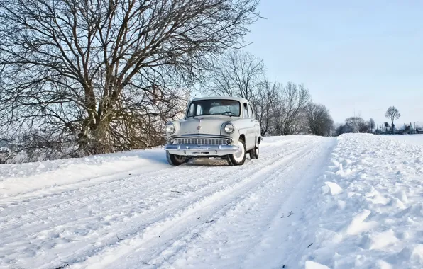 Картинка зима, дорога, машина, Москвич 407
