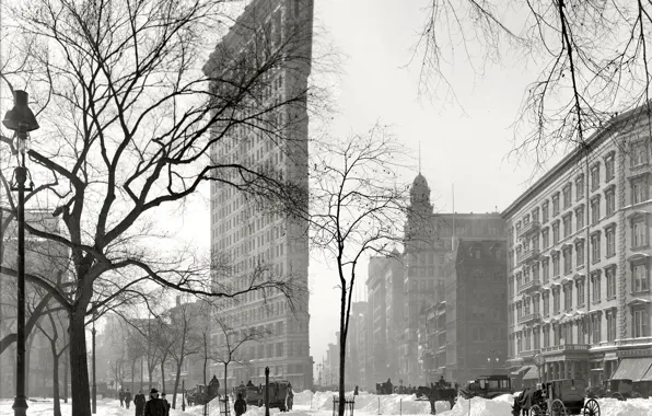 Зима, снег, дом, ретро, Нью-Йорк, США, УТЮГ, 1921 год