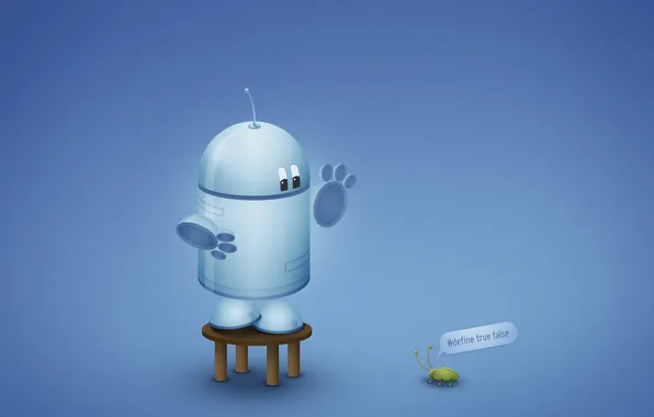 Синий, робот, Android, андройд, баг