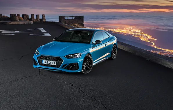 Город, вечер, RS 5, авто, небо, Audi