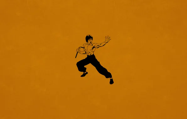 Картинка минимализм, Bruce Lee, Брюс Ли, кунг-фу, темно оранжевый, Нунчаки