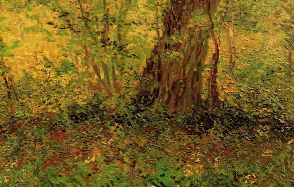 Картинка природа, дерево, травка, Vincent van Gogh, Undergrowth 2