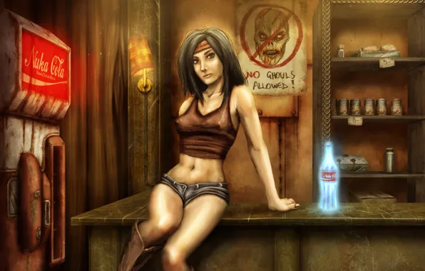 Картинка девушка, стол, бар, Fallout, girls