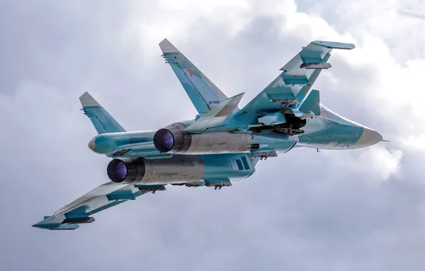 Картинка небо, полёт, истребитель-бомбардировщик, Су-34, Su-34