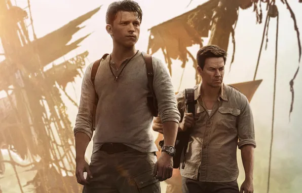 Кадр, актёры, приключения, боевик, Марк Уолберг, Mark Wahlberg, Uncharted, Tom Holland