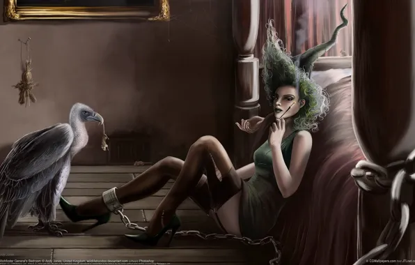 Готика, рисунок, мундштук, ведьма, стервятник, Andy Jones