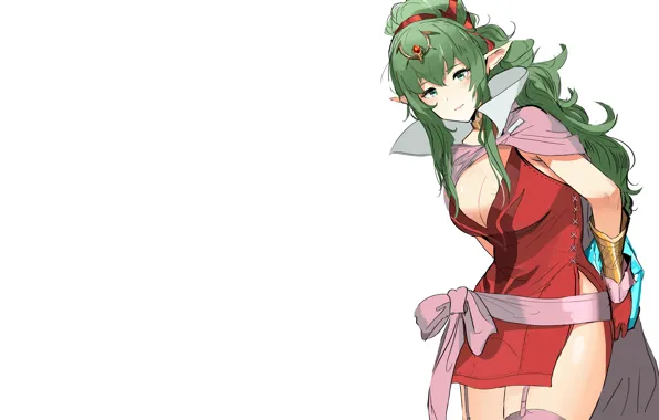 Girl, sexy, cleavage, thighhighs, green eyes, long hair, dress, boobs