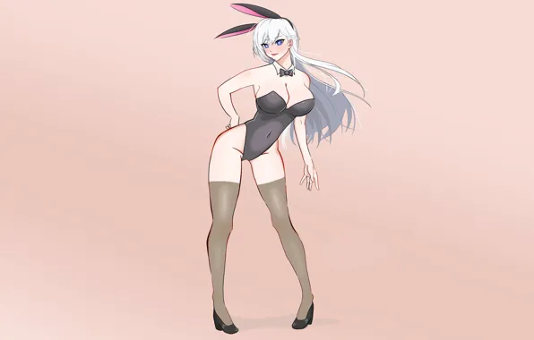 Girl, sexy, cleavage, thighhighs, long hair, boobs, anime, blue eyes
