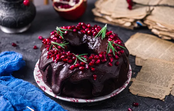 Десерт, выпечка, шоколадный, гранат, кекс