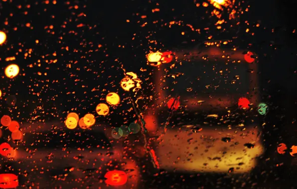 Картинка дорога, стекло, вода, капли, город, огни, дождь, настроение