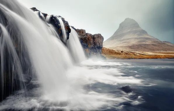 Гора, водопад, Исландия, Киркьюфетль