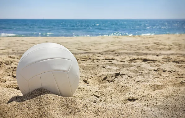 Картинка песок, море, волны, солнце, пейзаж, отдых, мяч, позитив