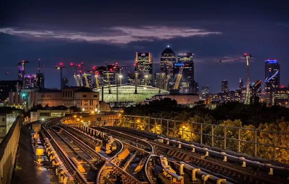 Night, railway, London, England, arena