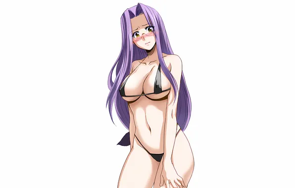 Girl, sexy, Fate Stay Night, cleavage, erect nipples, green eyes, long hair, boobs