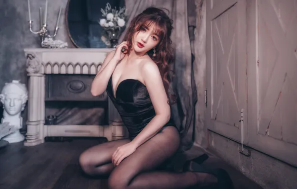 Взгляд, девушка, поза, азиатка