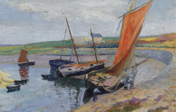 Картина, парус, Paul Madeline, Пол Медлин, Лодка на Морском Берегу