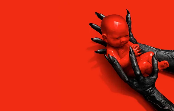 Demon, red, blood, devil, baby, evil, hand, fingers