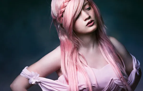 Картинка девушка, волосы, розовые