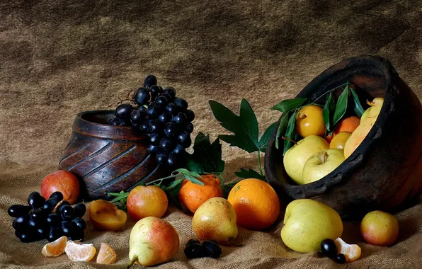 Картинка яблоки, еда, виноград, фрукты, натюрморт, груши