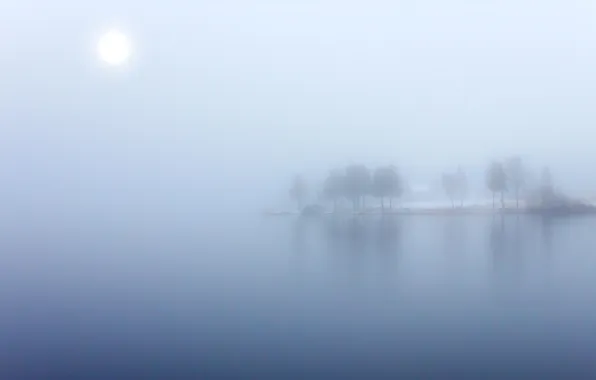 Картинка туман, озеро, остров