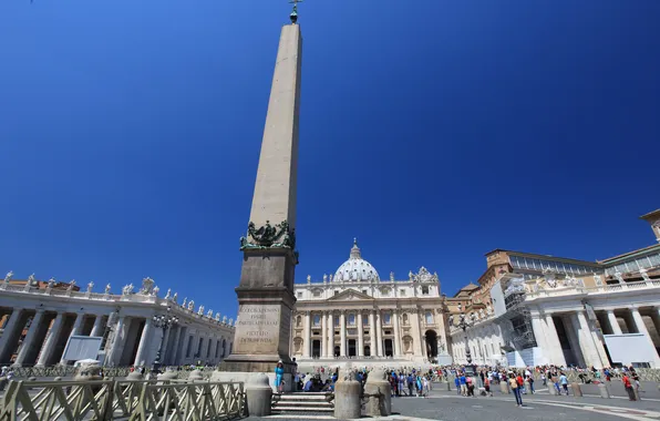 Картинка небо, люди, обелиск, Ватикан, собор Святого Петра, площадь Святого Петра