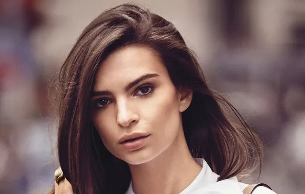 Взгляд, портрет, шатенка, красотка, боке, Emily Ratajkowski, Эмили Ратаковски