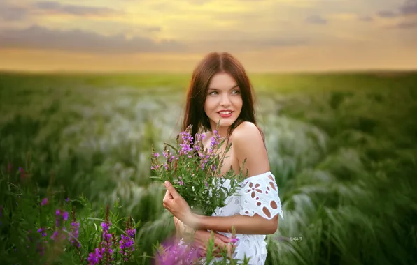 Картинка девушка, цветы, Alexander Drobkov-Light, Юлия Худолеева