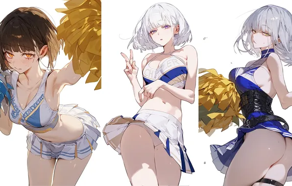 Anime, cheerleader, white background, schoolgirls, anime art, wide format