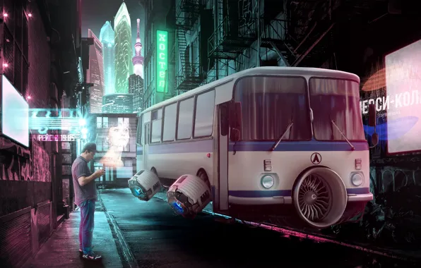 Night, art, photomanipulation, cyberpunk, photoshop, photoart, nightcity, adobe photoshop