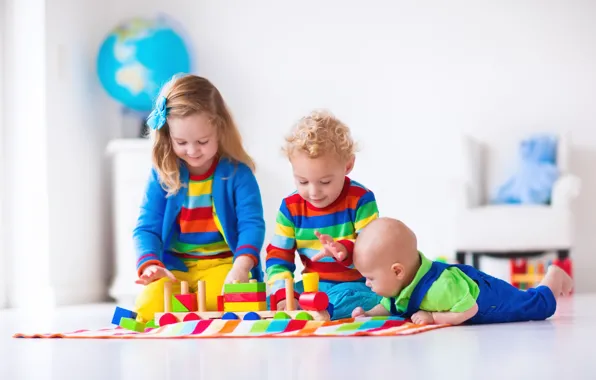 Дети, игра, colorful, конструктор, toy, blocks, playing, Kids