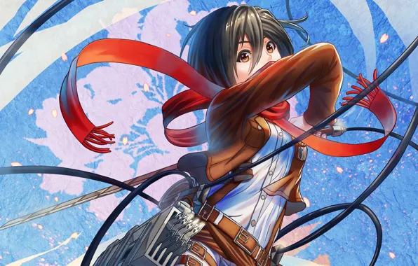 Аниме, арт, Shingeki no Kyojin, Атака титанов, Вторжение гигантов, Микаса Акерман