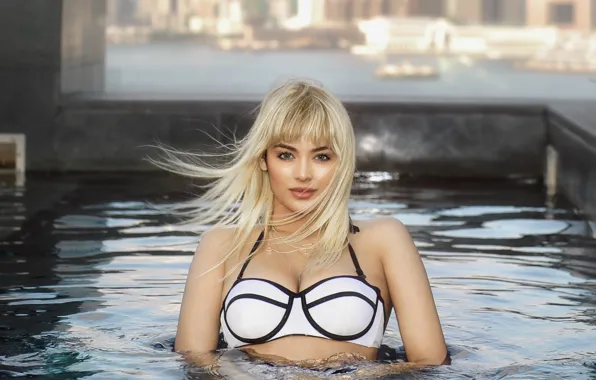 Взгляд, бассейн, блондинка, pool, красивая девушка, очарование, look, beautiful girl